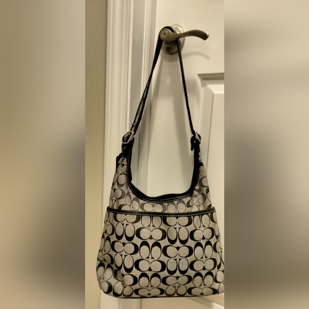 Coach Signature Patterned Black and Grey Handbag